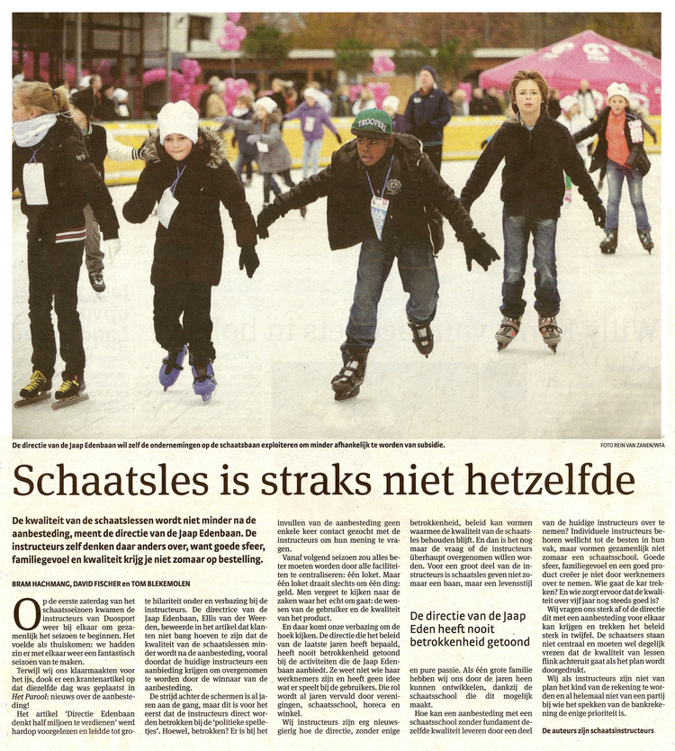 Het Parool  18 oktober 2012 .<br />Klik rechts bovenaan op het bericht en het krantenartikel wordt vergroot weergegeven. 