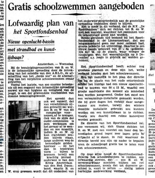 Schoolzwemmen! Artikel uit Het volk : dagblad voor de arbeiderspartĳ van 29 november 1933. Bron: Historische Kranten, KB. 