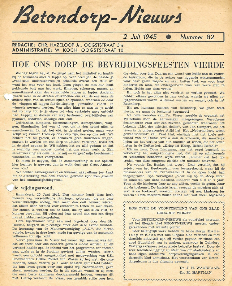 Hoe ons dorp de bevrijdingsfeesten vierde - Betondorp Nieuws 2-7-1945 (1)  