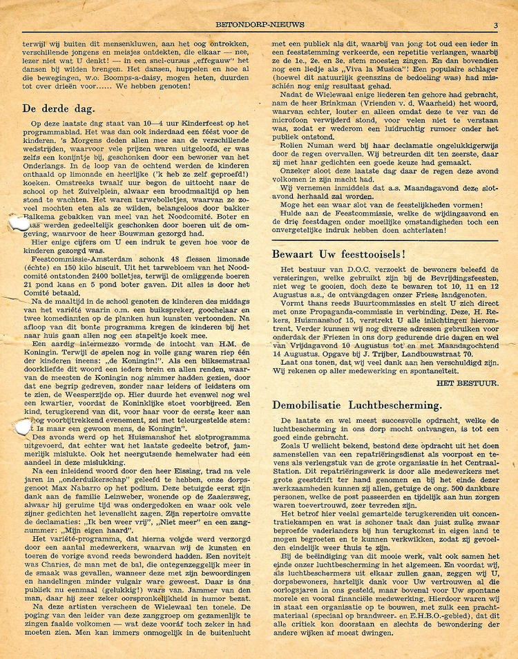 Hoe ons dorp de bevrijdingsfeesten vierde - Betondorp Nieuws 2-7-1945 (3)  