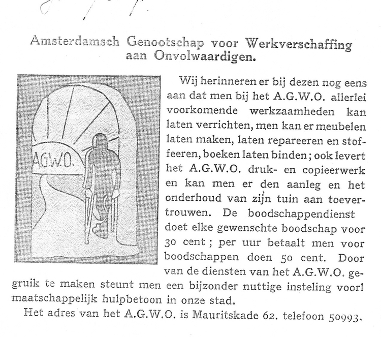 Herinneringsoproep van het AGWO. Bron: Tijdschrift Schakel van juli/augustus 1932. Gemeentearchief Amsterdam. 