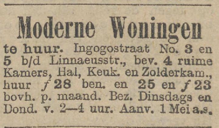 Ingogostraat Bovenstaande advertentie is uit 1913. Bron: Het Nieuws van den Dag: kleine courant van 15 februari 1913. Historische Kranten, KB. 