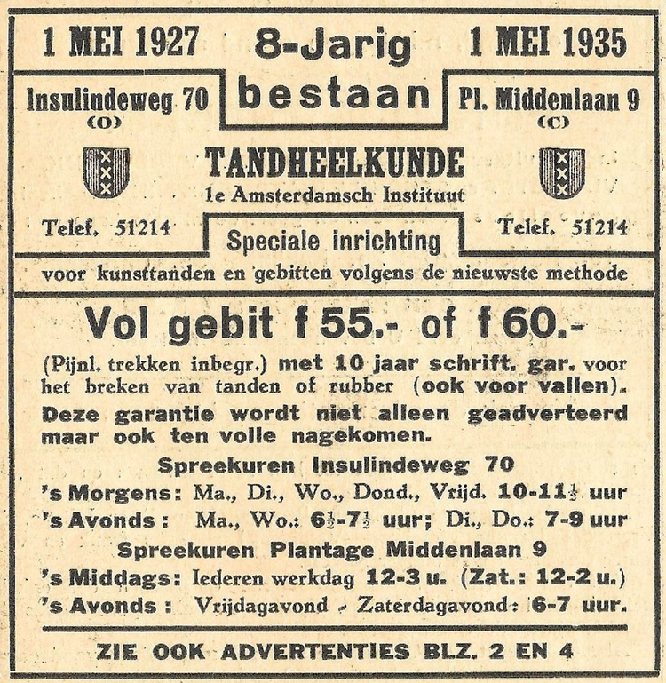 Insulindeweg 70 - 1935 .<br />Bron: Wiering's Weekblad 