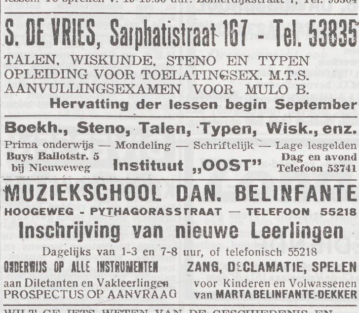 Nieuwe leerlingen, 1941! Advertentie uit Het Joodsche weekblad van 29 augustus 1941. De school bleef doorgaan met de lessen. Bron: Historische Kranten, KB. 