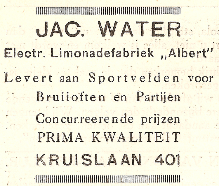 Kruislaan 401 - Advertentie uit 1934 voor de Limonadefabriek 'Albert'. 