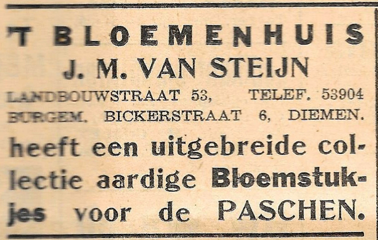 Landbouwstraat 53 - 1939 .<br />Bron: De Diemerpost 