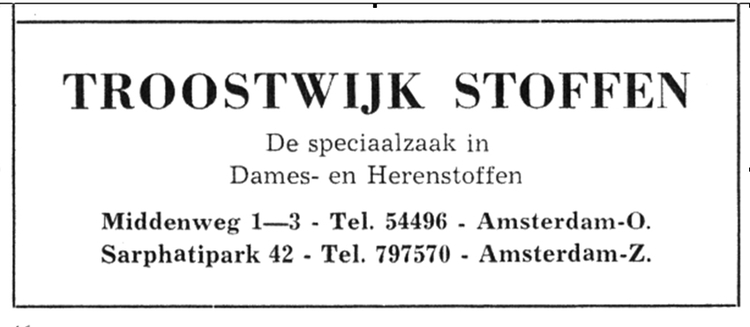 Middenweg 01 - 1958 .<br />Advertentie: Jan van Deudekom † 