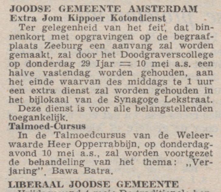 Herdenkingsbijeenkomst. Bron: Nieuw Isr. weekblad van 4 mei 1956. Bron: Historische Kranten, KB. 