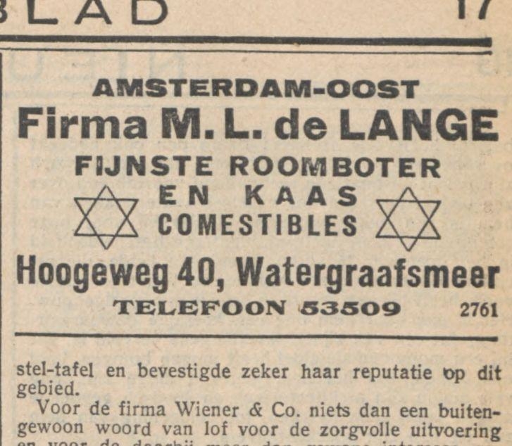 Roomboter? Advertentie uit het Nieuw Israëlitisch Weekblad van 14-09-1928. Bron: historische kranten, KB. 