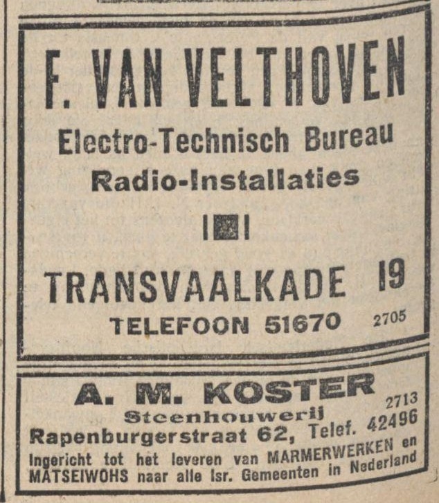 Voor geluid naar: Van Velthoven! Advertentie uit het Nieuw Israëlitisch Weekblad van 14-09-1928. Bron: historische kranten, KB. 