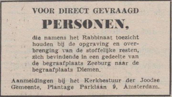 Gezocht: toezichthouders. Dit bericht verscheen in het Nieuw Isr. Weekblad van 20 april 1956. Bron: Historische kranten, KB. 