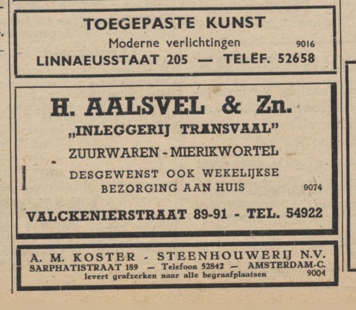 Advertentie. Deze advertentie voor de "Inleggerij Transvaal" is uit: Het Nieuw Israëlitich Weekblad van 14 maart 1947.<br />Bron: Historische kranten, KB. 