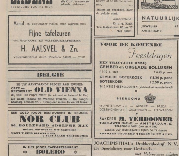 Aalsvel, ook 'voor Oost en Watergraafsmeer'. Deze advertentie voor o.a. Aalsvel is afkomstig uit: Het Nieuw Israëlitisch Weekbald van 16 september 1949. <br />Bron: Historische Kranten, KB. 
