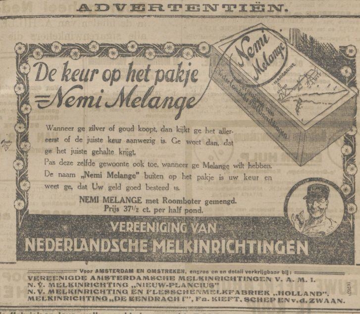 Advertentie. Advertentie van o.a. de NV Melkfabriek "Nieuw Plancius" uit: Het Algemeen Handelsblad van 12 ferbuari 1924. Bron: Historische Kranten, KB. 