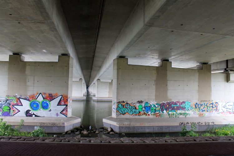 Onder de brug naar de Zeeburgertunnel .<br />Foto: Jo Haen 