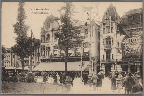 Rembrandtsplein. Prentbriefkaart uit 1928.<br />Bron: Beeldbank, Stadsarchief Amsterdam. 