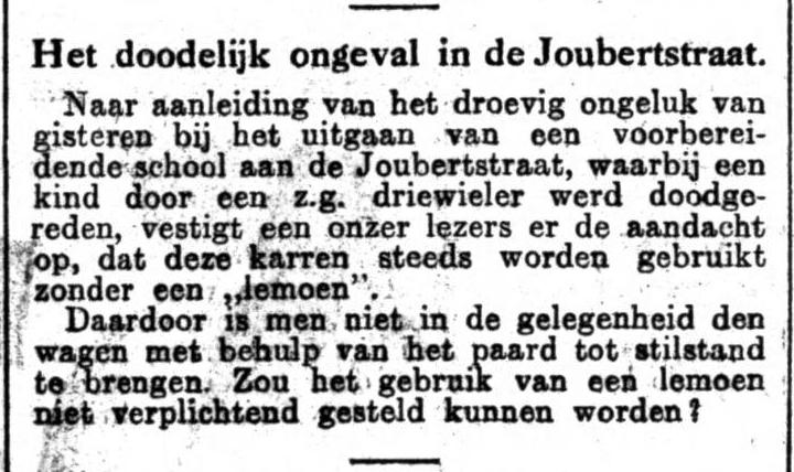 Een noodlottige ongeval. Bovenstaand berichtje gaat over Jan Spanjaart. Uit: Het Volk van 31 oktober 1928. Bron: Historische kranten, KB. 