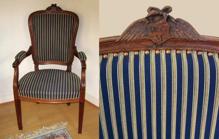 De stoel van Johannes Wilhelmus de Wit, de laatste burgemeester van Watergraafsmeer. .<br />Klik rechts bovenaan op de foto en de foto wordt vergroot weergegeven.<br />Foto's Jo Haen © 
