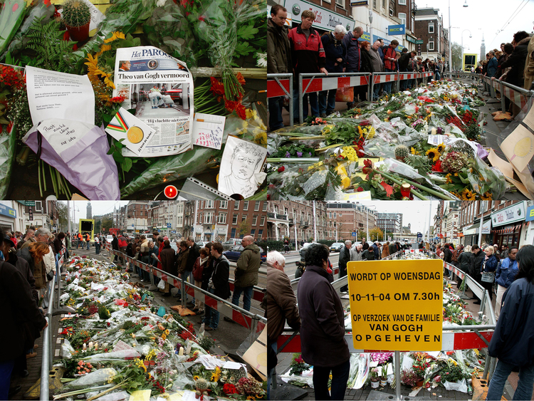 Een vierluik van foto's, gemaakt in de Linnaeusstraat op de plek van de moord een paar dagen later. .<br />Klik rechts bovenaan op de foto en de foto wordt vergroot weergegeven.<br />Foto Jo Haen © 