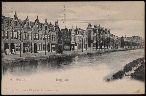 Transvaalkade (voorheen Ringkade, langs de Ringvaart). Deze afgebeelde prentbriefkaart is gemaakt door: H. Jansen, Ringkade 1a te Amsterdam (Datering 1905). <br />Bron: Beeldbank, Stadsarchief Amsterdam. 