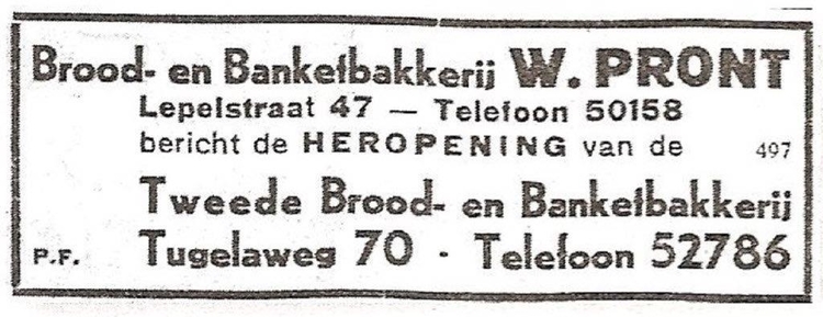Tugalaweg 70 Brood en Banketbakkerij W. Pront - 30-9-1932  