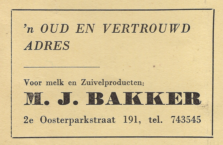 Twee Oosterparkstraat 191 - 1960  