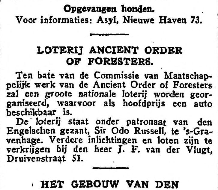 Liefdadigheid door de A O F. Loterij door AOF. Uit: Het Vaderland : staat- en letterkundig nieuwsblad van 03-08-1932. Bron: Historische kranten, KB. 