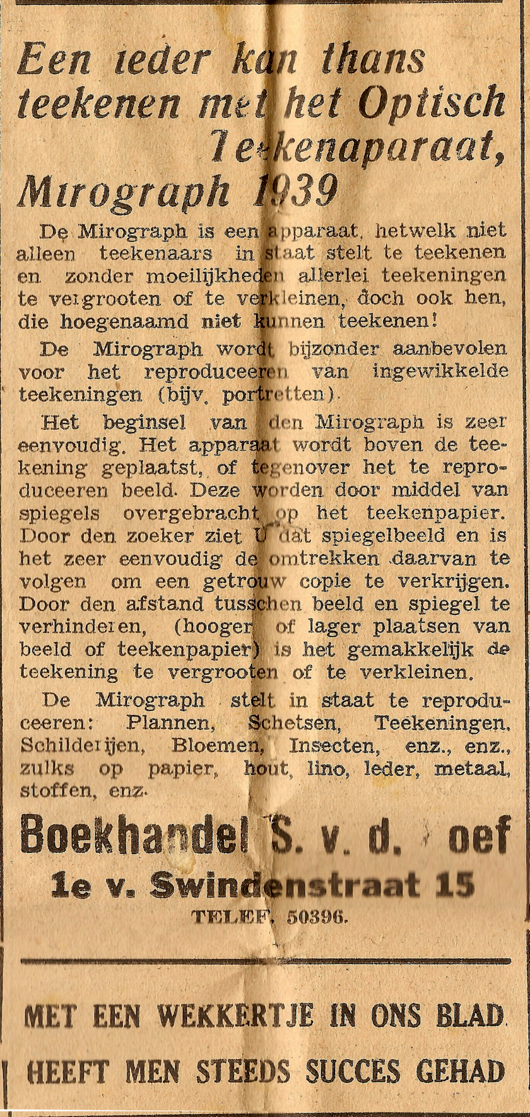 1e v. Swindenstraat 15 Vanderhoef - 1939 .<br />Bron: Wegener's Amsterdamsche Buurtbladen 