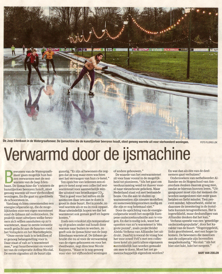 Verwarmd door de ijsmachine .<br />Bron: Het Parool 30 oktober 2015 