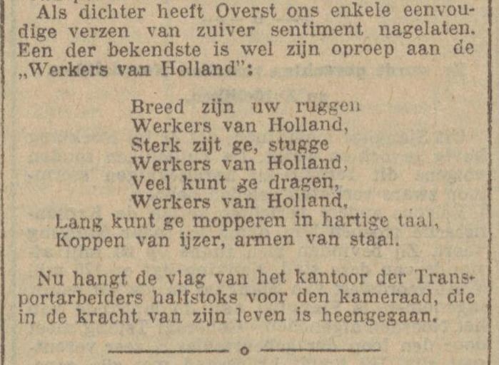 Overst als dichter. Voorbeeld van een gedicht van Hijman Overst. Bron: Voorwaarts van 15 maart 1927 (Historische kranten, KB). 