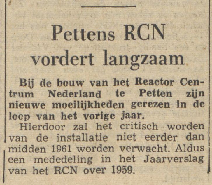 Vertraging! Dit artikeltje is uit De Waarheid van 1 augustus 1960.<br />Bron: Historische kranten, KB. 