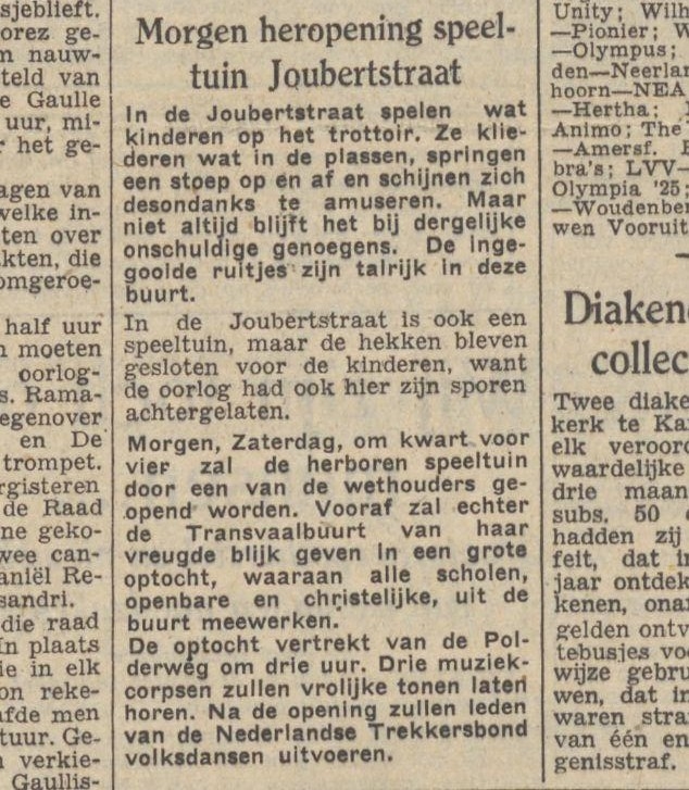 Aankondiging van de heropening van de Speeltuin. De Waarheid van 21-11-1947, bron: Historische Kranten KB. 