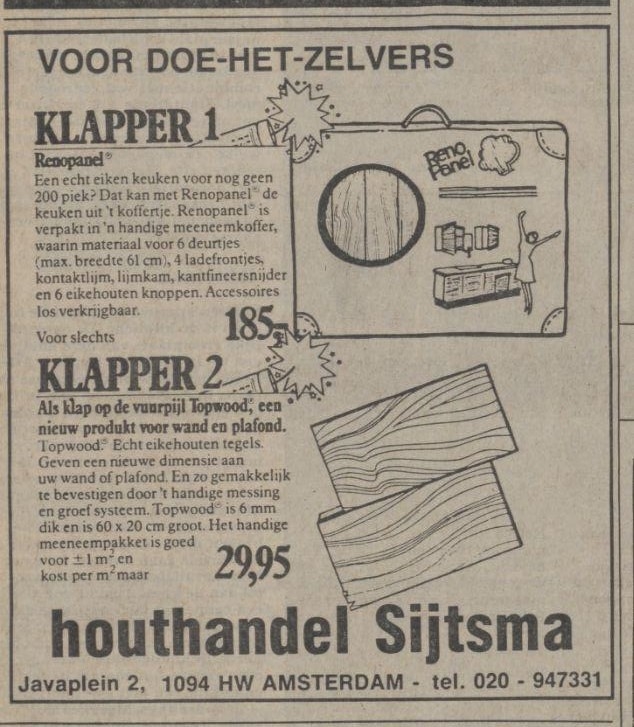 Houthandel Sijtsma. Dez eadvertentie voor 'de zaak' van Piet Sijtsma, komt uit De Waarheid van 24 oktober 1980. Bron: Historische Kranten, KB. 