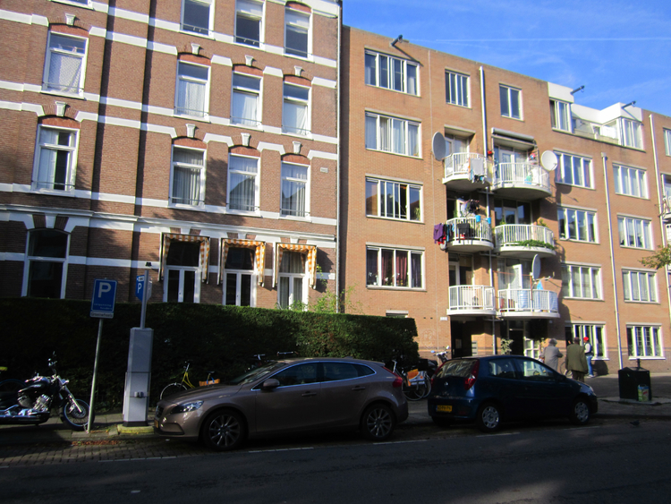 Wagenaarstraat, de plek waar nr. 5 stond, het eerste huis in het Muiderpoortkwartier - 2014 . .<br />Foto: Jo Haen 