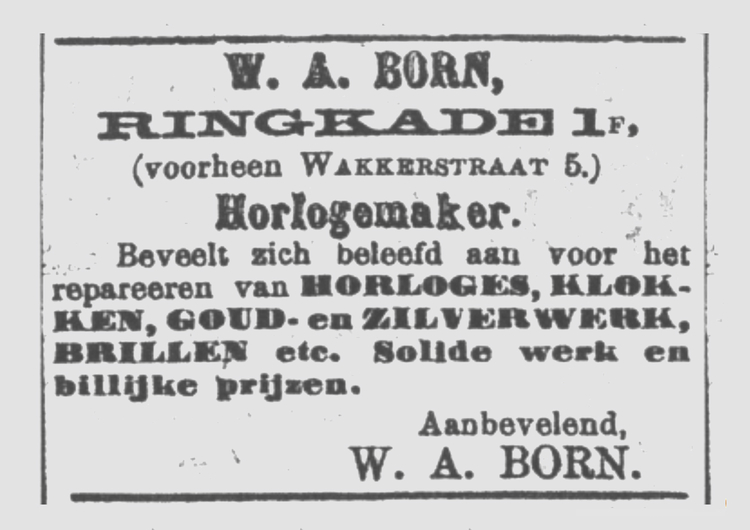 Wakkerstraat 5 - 1909 .<br />Advertentie: Jan van Deudekom † 
