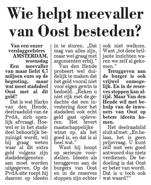 Bron: Dagblad De Telegraaf 24 oktober 2012 .<br />Klik rechts bovenaan op het bericht en het krantenartikel wordt vergroot weergegeven. 