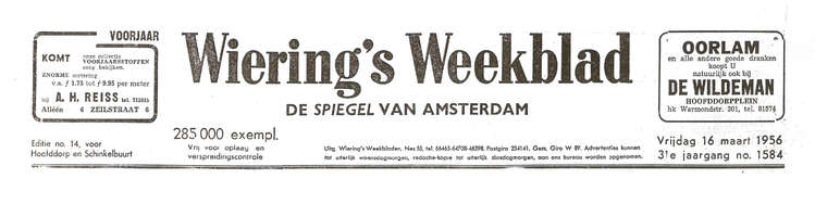 Het logo van het Wiering's Weekblad van Vrijdag 16 maart 1956.  