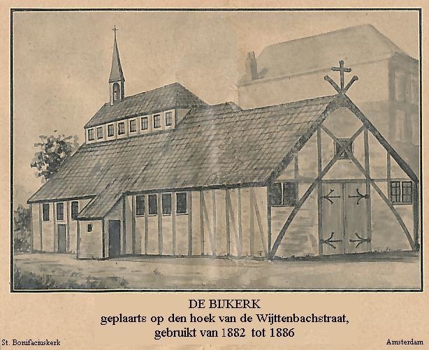 Wijttenbachstraat BIJKERK - Noodkerk - hoek Linnaeusstraat - Wijttenbachstraat - Gebruikt van 1882 - 1886  