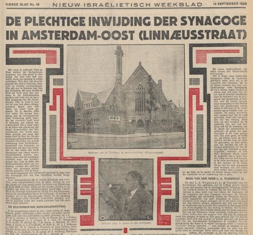 Linnaeusstraat Synagoge Inwijdingsartikel Linnaeusstraat Synagoge in 1928. Bron: NIW van 14-09-1928. 