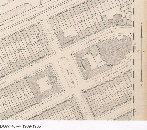 Het Eikenplein en omgeving. Kaart van het Eikenplein, 1909-1935, Bron: SAA – DOW K6.  