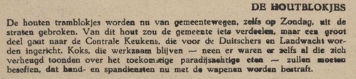 Houtblokjes!  Bron: Radio Oranje: orgaan voor strĳdend Nederland: dagelĳksche editie van 24-04-1945. Onderwerp: de Houtblokjes!  