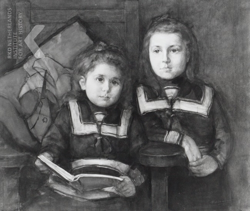 De zusjes Holtzappel. Alida and Marie Holtzappel, ca.1900 (zusjes Holtzappel) = tantes van mevrouw Verheus-Holtzappel, geschilderd door Mondriaan.  