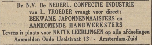 Troeder. Advertentie Troeder. Bron: De Tĳd: godsdienstig-staatkundig dagblad van 13-02-1937 