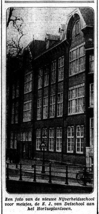 De E.J. van Detschool. Het Volk: dagblad voor de arbeiderspartĳ van 4 maart 1933. De E.J. van Detschool aan het Hortusplantsoen. 