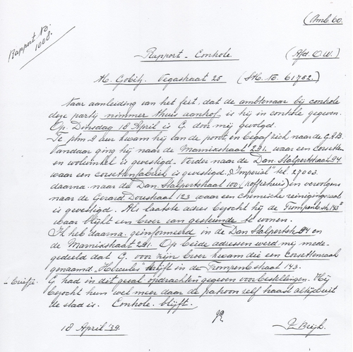 Dossier Mozes Gobitz.  Rapport van de Controleur van 18 april 1939. Bron: SAA, dossier Mozes Gobitz. 