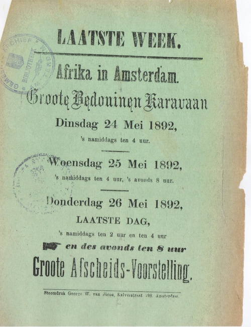 Afbeelding betreffende de aanwezigheid van de Bedoeïenen naar de Weesperzijde in 1892. Bron: SAA – Klein materiaal, inventarisnummer 15009–13720.   