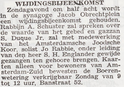 Joodsche weekblad 26 06 1942.jpg Laatste melding van optreden Jo Rabbie. Bron: Het Joodsche Weekblad van 26-06-1942. 