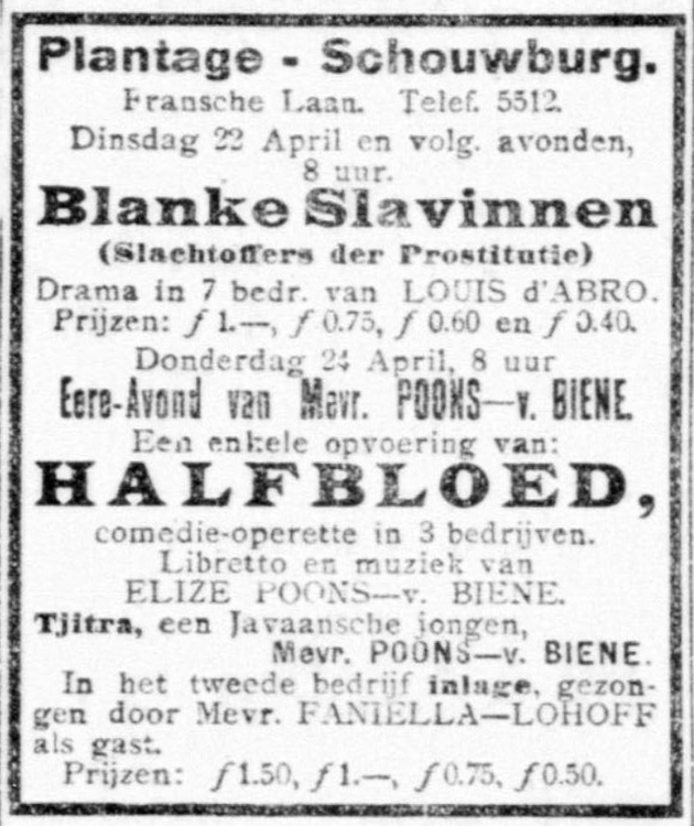 De ere avond advertentie De Telegraaf 22-04-1913 JPG  