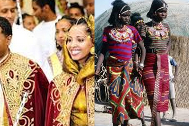 links: huwelijk Eritrea  * rechts bewoners van Zuid Ethiopië  