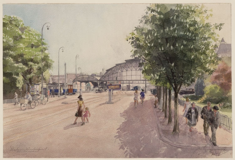 Station Weesperpoort getekend door L.Schutte, tussen 1930-1935. Bron : beeldbank stadsarchief  